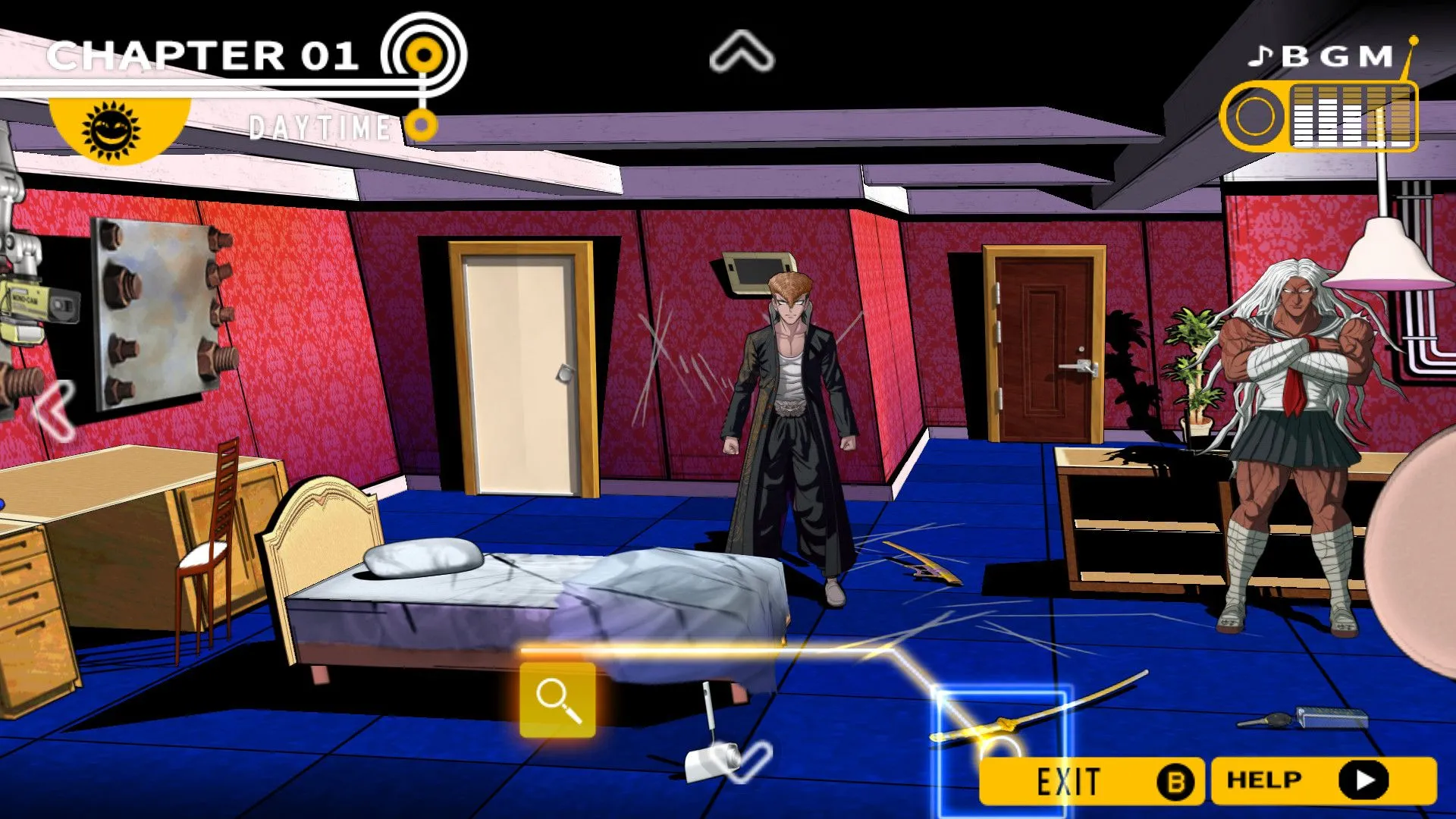Ảnh chụp màn hình Danganronpa hiển thị một màn hình game điển hình.
