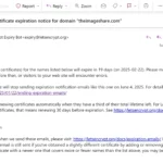 Ảnh chụp màn hình email nhắc nhở gia hạn chứng chỉ SSL từ Let's Encrypt