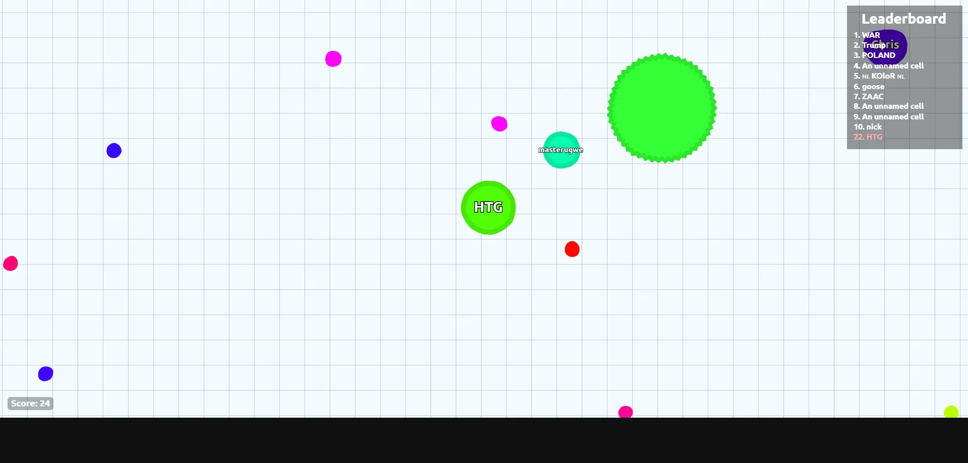 Ảnh chụp màn hình game Agar.io, một ví dụ về trò chơi PvP trực tuyến trên trình duyệt