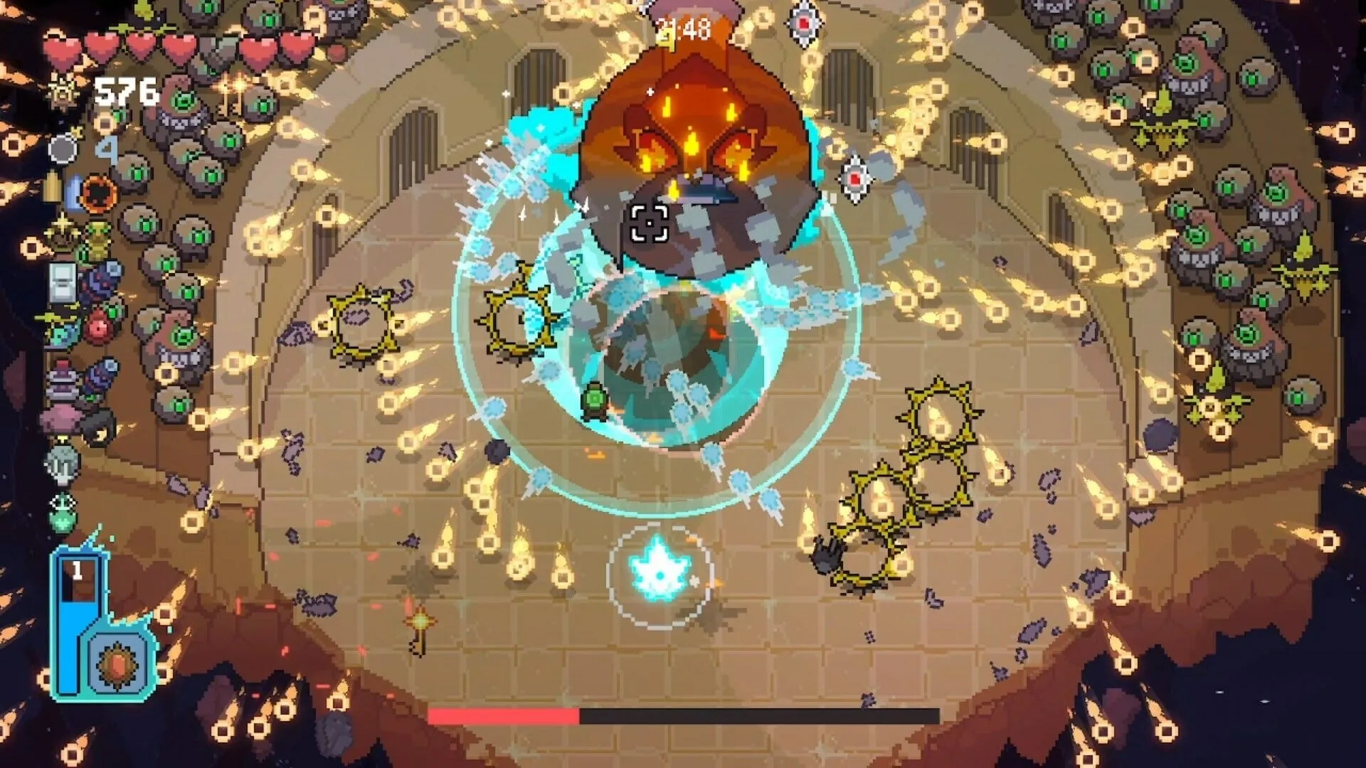 Asterogues, một game roguelike bullet hell phổ biến trên Steam.