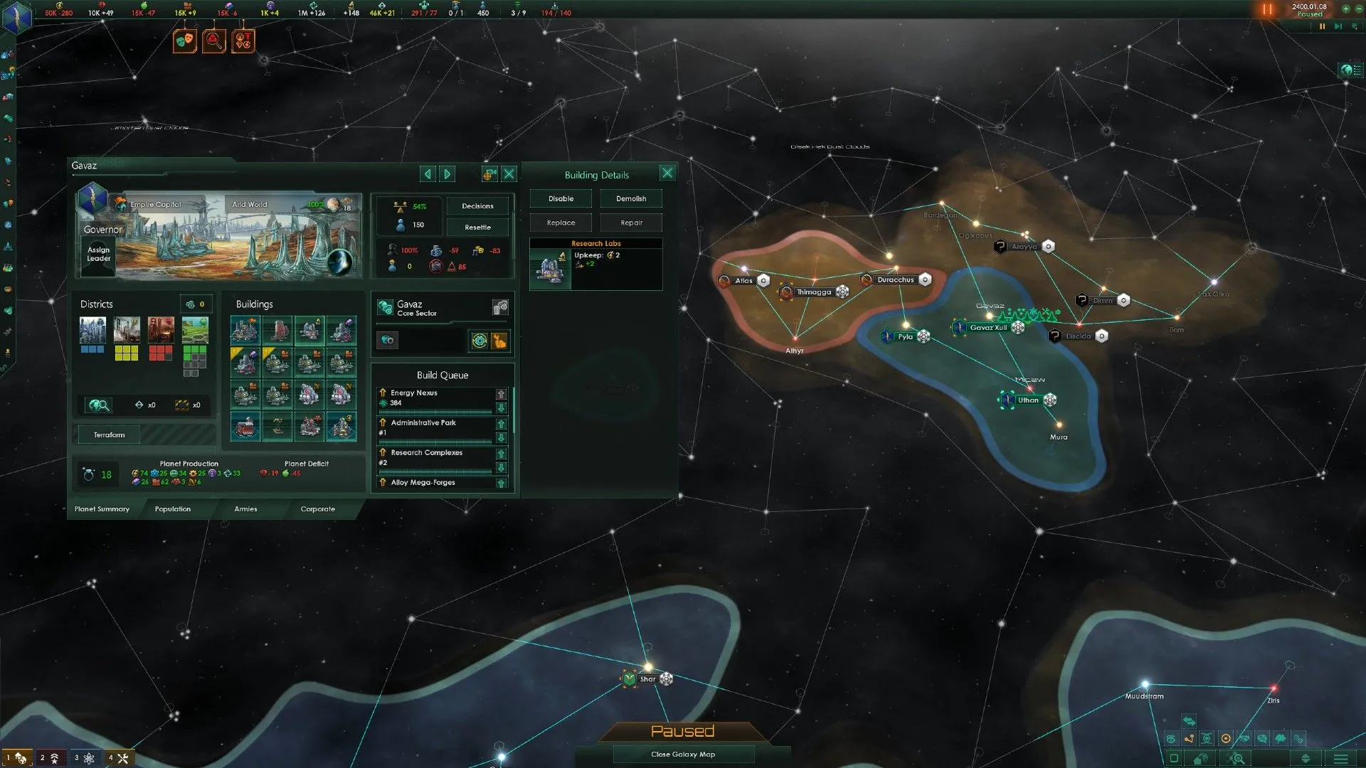 Bản đồ thiên hà rộng lớn của người chơi trong tựa game chiến lược Stellaris