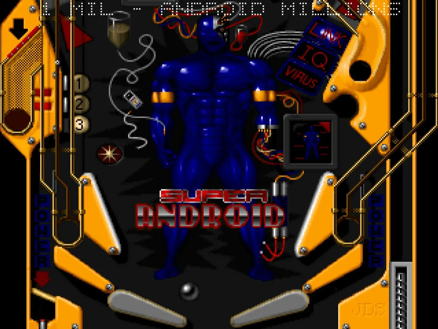 Bàn pinball Super Android trong tựa game Epic Pinball, với thiết kế chi tiết và màu sắc rực rỡ.