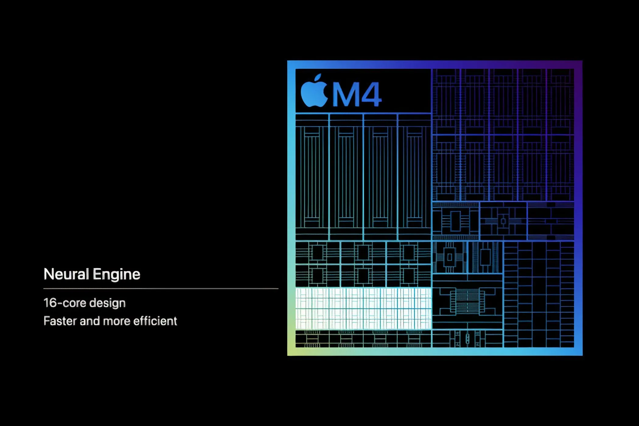 Bên trong chip Apple M4, làm nổi bật bộ xử lý Neural Engine 16 lõi chuyên dụng cho trí tuệ nhân tạo.