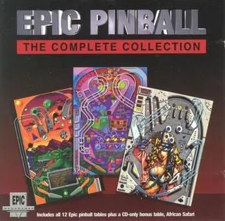 Bìa đĩa CD của game Epic Pinball, thể hiện đồ họa và không khí game giải trí thập niên 90.
