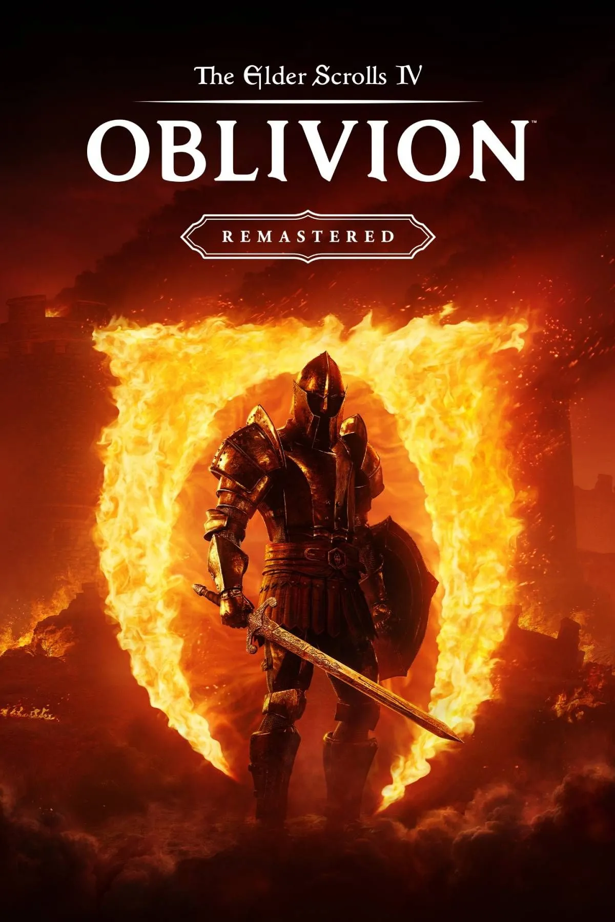 Bìa game The Elder Scrolls IV Oblivion Remastered, với nhân vật chính và cổng Oblivion