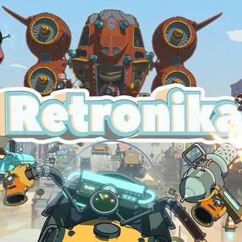 Biểu tượng game Retronika với xe bay và drone trên nền không gian.