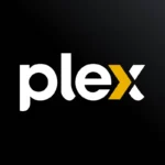 biểu tượng Plex màu tím và trắng nổi bật trên nền đen