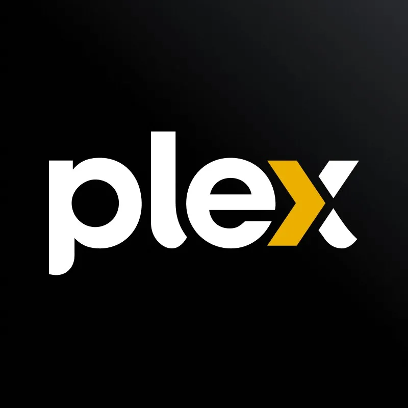 biểu tượng Plex màu tím và trắng nổi bật trên nền đen