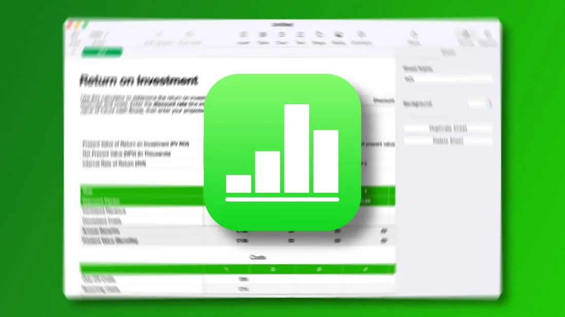 Biểu tượng ứng dụng Numbers của Apple nổi bật trên nền bảng tính bị làm mờ, thể hiện khả năng quản lý ngân sách và theo dõi chi phí hiệu quả cho quá trình chuyển nhà.