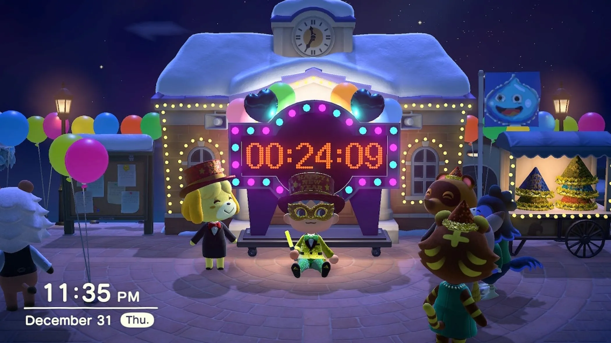 Bối cảnh năm mới trong Animal Crossing: New Horizons, thể hiện sức hút của dòng game mô phỏng đời sống trên Nintendo Switch và kỳ vọng vào phiên bản mới cho Switch 2.