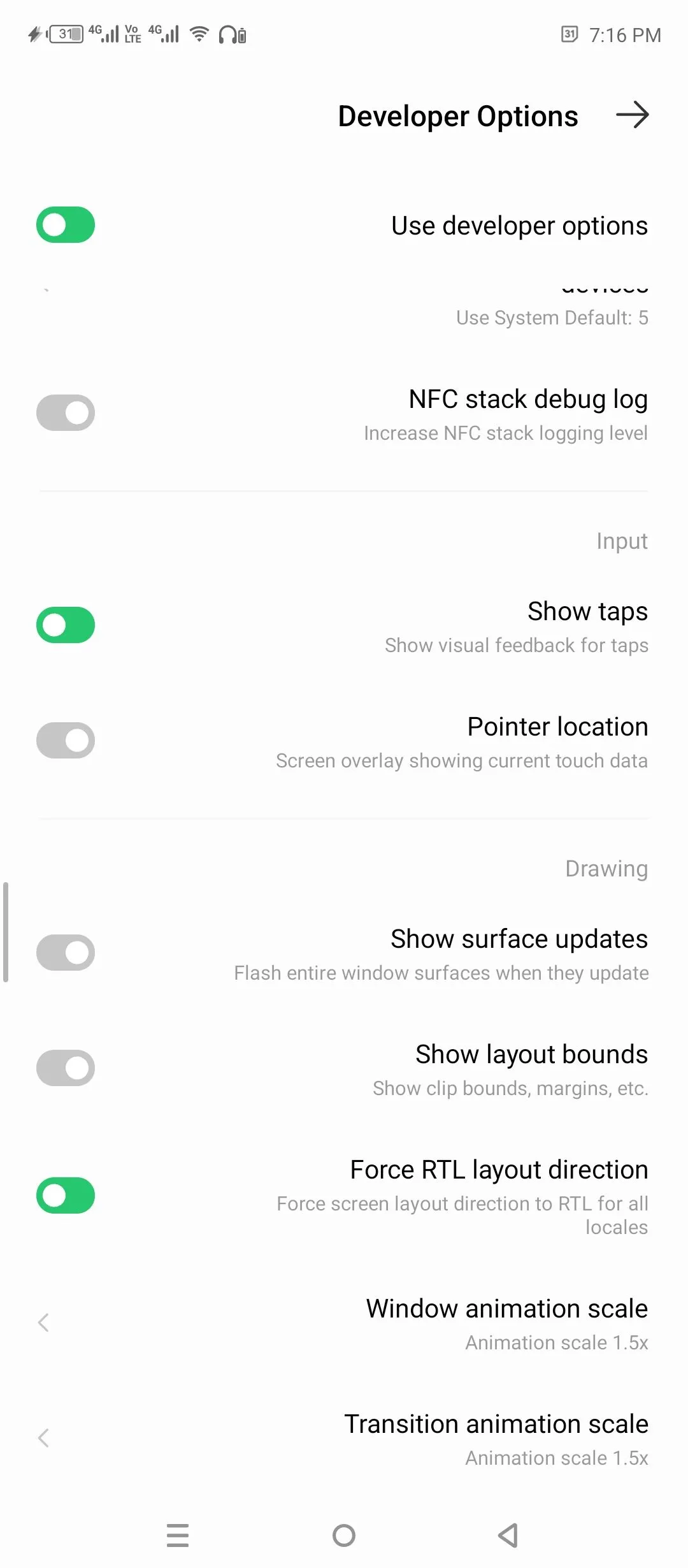 Buộc hướng bố cục RTL (phải sang trái) trong Tùy chọn nhà phát triển Android để kiểm tra tương thích ngôn ngữ.