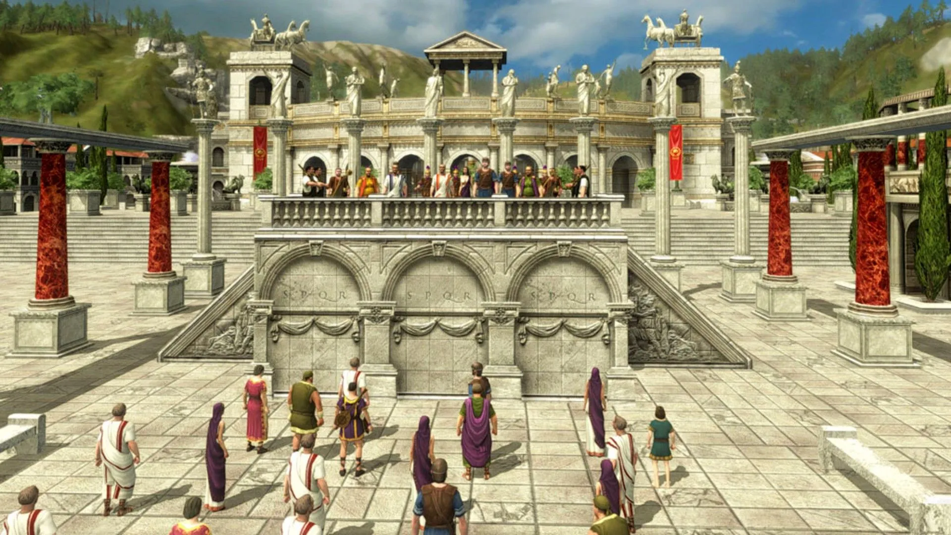 Các chính trị gia La Mã nói chuyện với dân thường trong game Grand Ages Rome