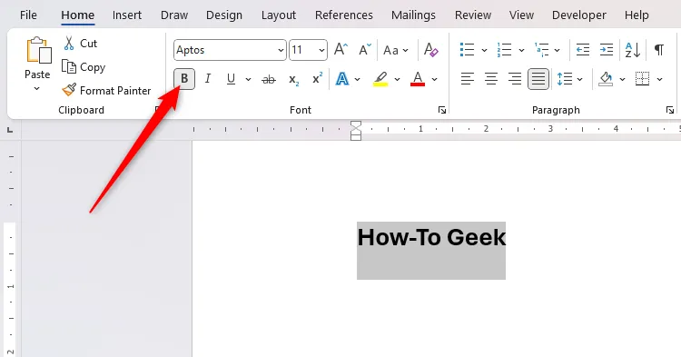 Các từ &quot;How-To Geek&quot; trong Microsoft Word với định dạng in đậm đã được áp dụng