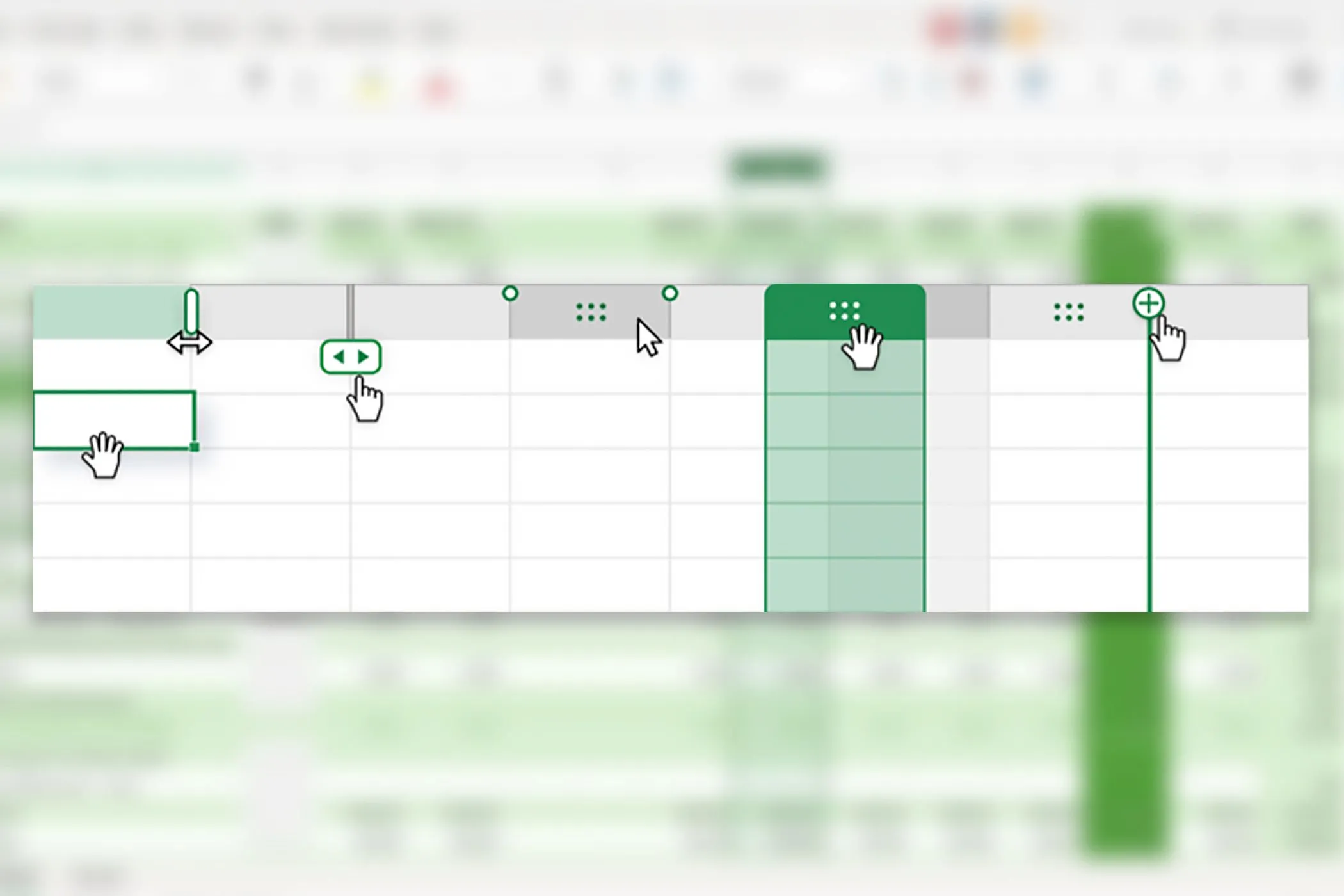 Các tùy chọn điều khiển chuột mới được cải tiến trong Microsoft Excel nền web, bao gồm chèn hàng/cột, ẩn và đóng băng khung.