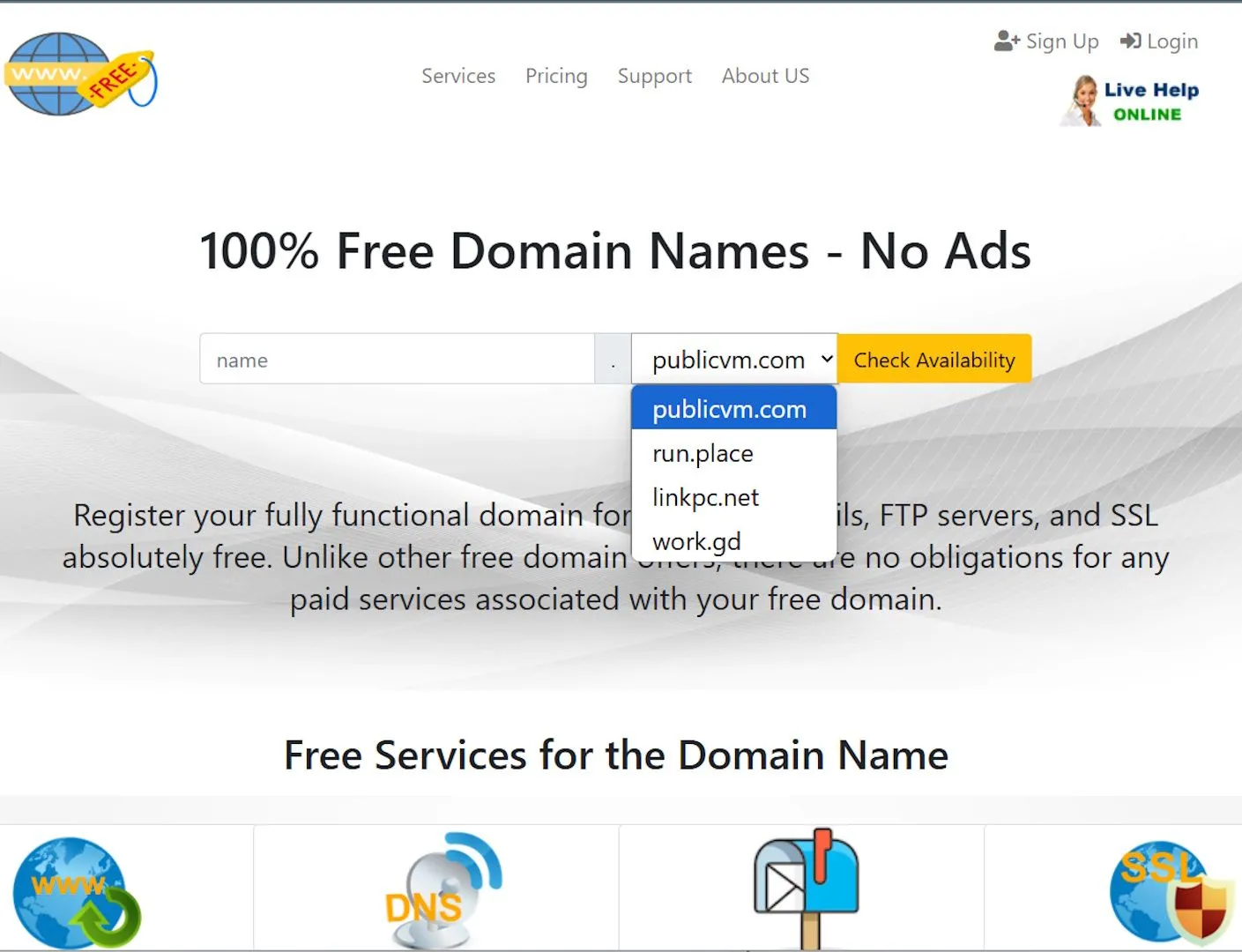 Các tùy chọn đuôi tên miền (TLD) miễn phí được cung cấp bởi Free Domain
