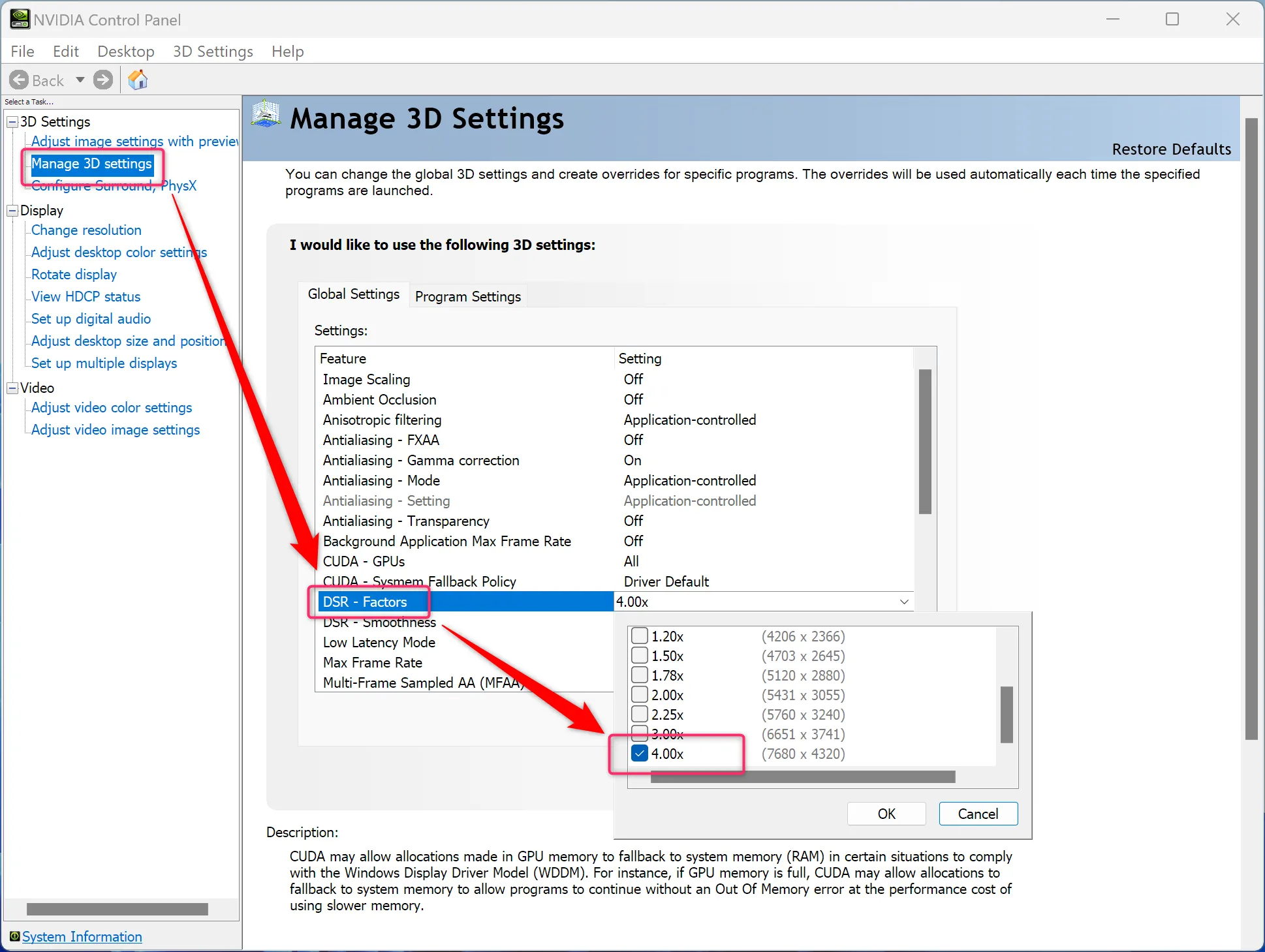 Cài đặt DSR Factor 4x trong NVIDIA Control Panel