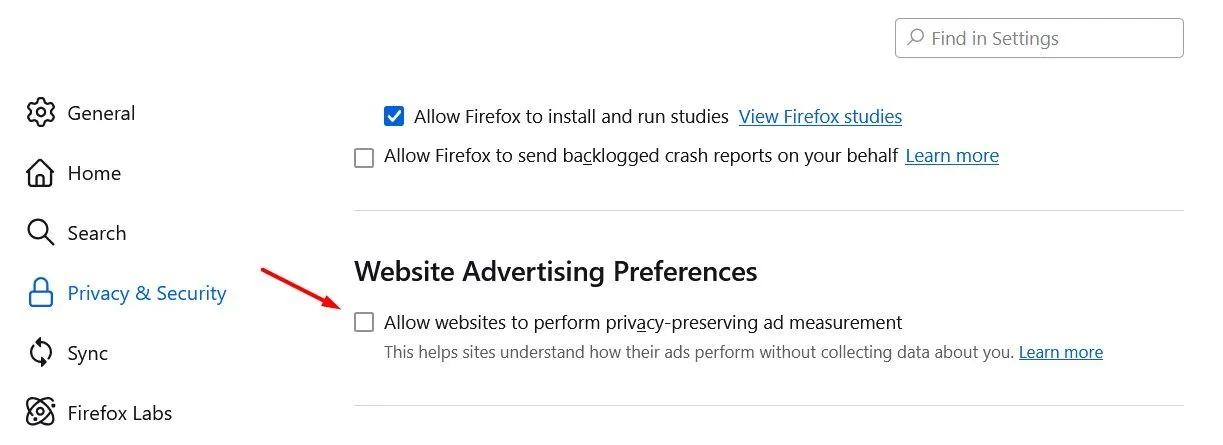 Cài đặt tùy chọn quảng cáo trang web trong trình duyệt Firefox