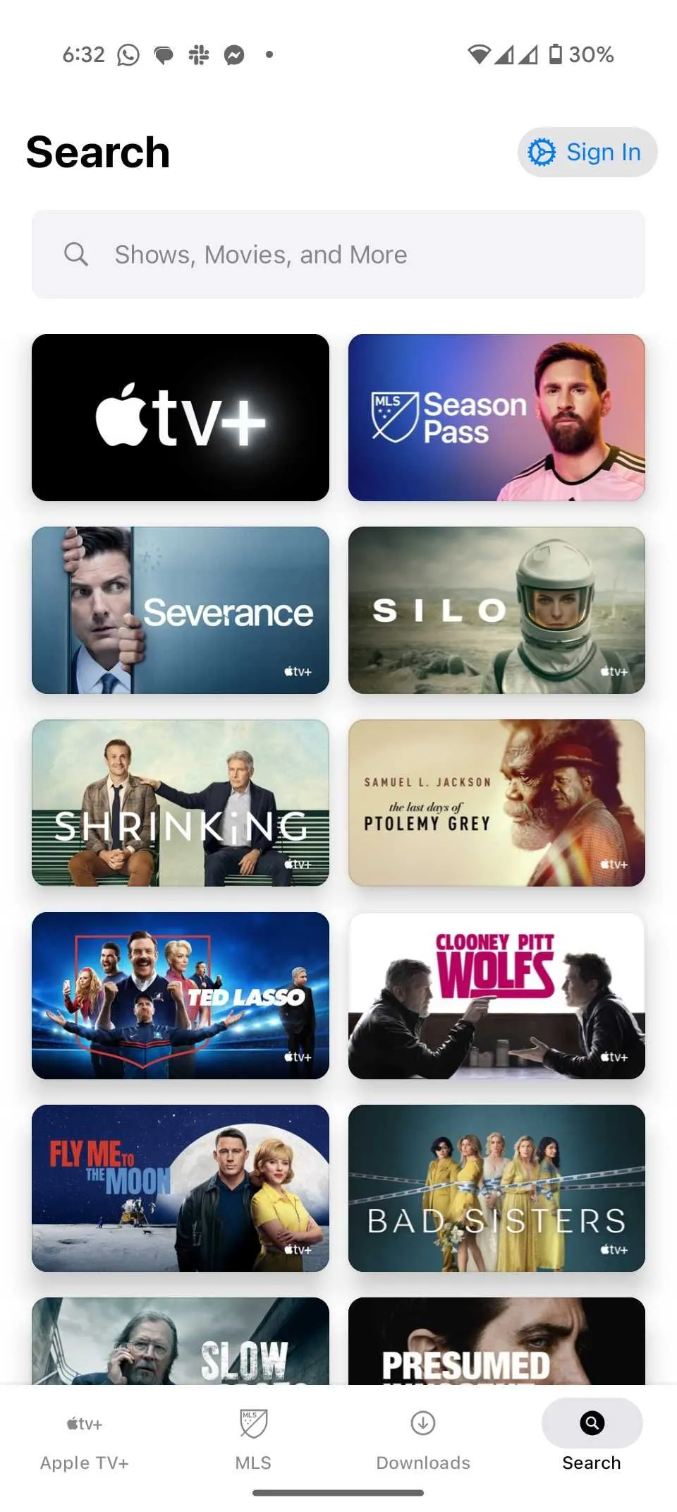 Cài đặt và tùy chọn tài khoản trong ứng dụng Apple TV Plus trên Android