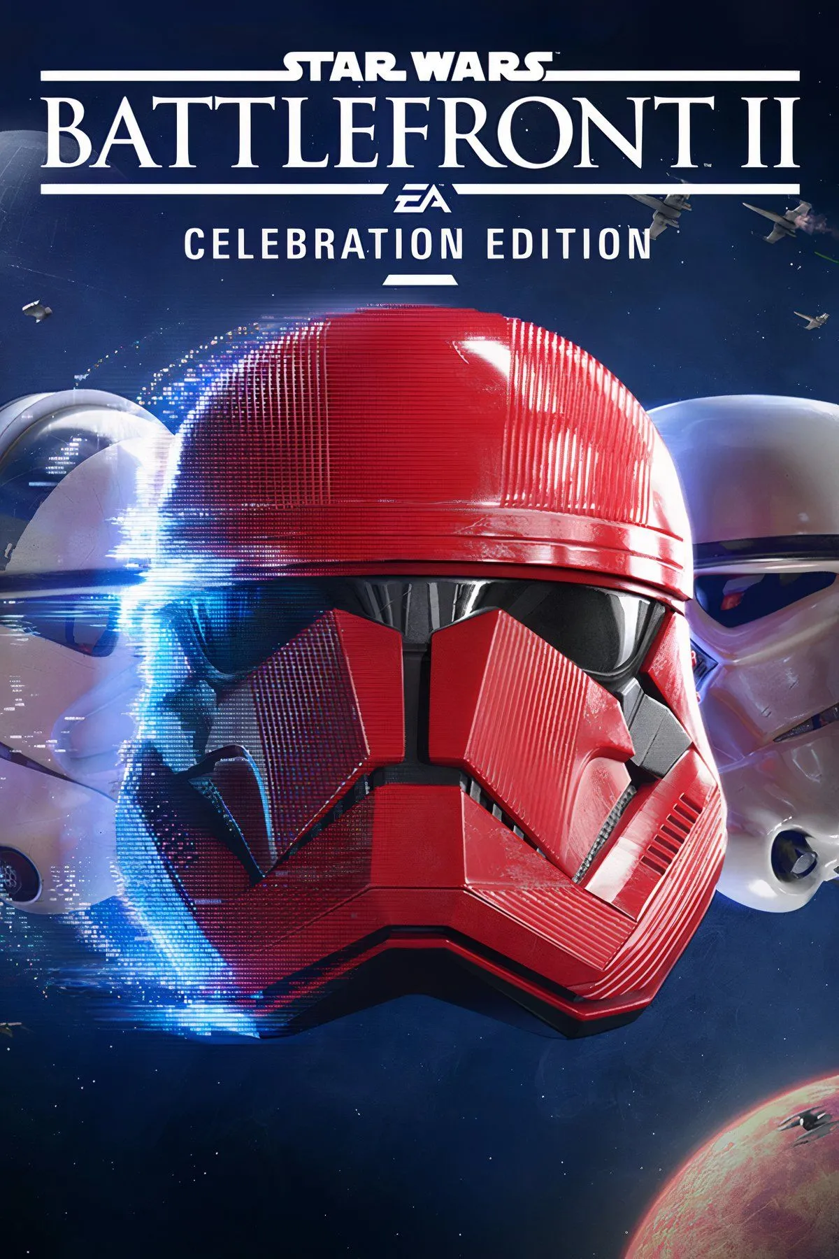 Cảnh chiến đấu hoành tráng trong Star Wars Battlefront II với các nhân vật và phương tiện biểu tượng.