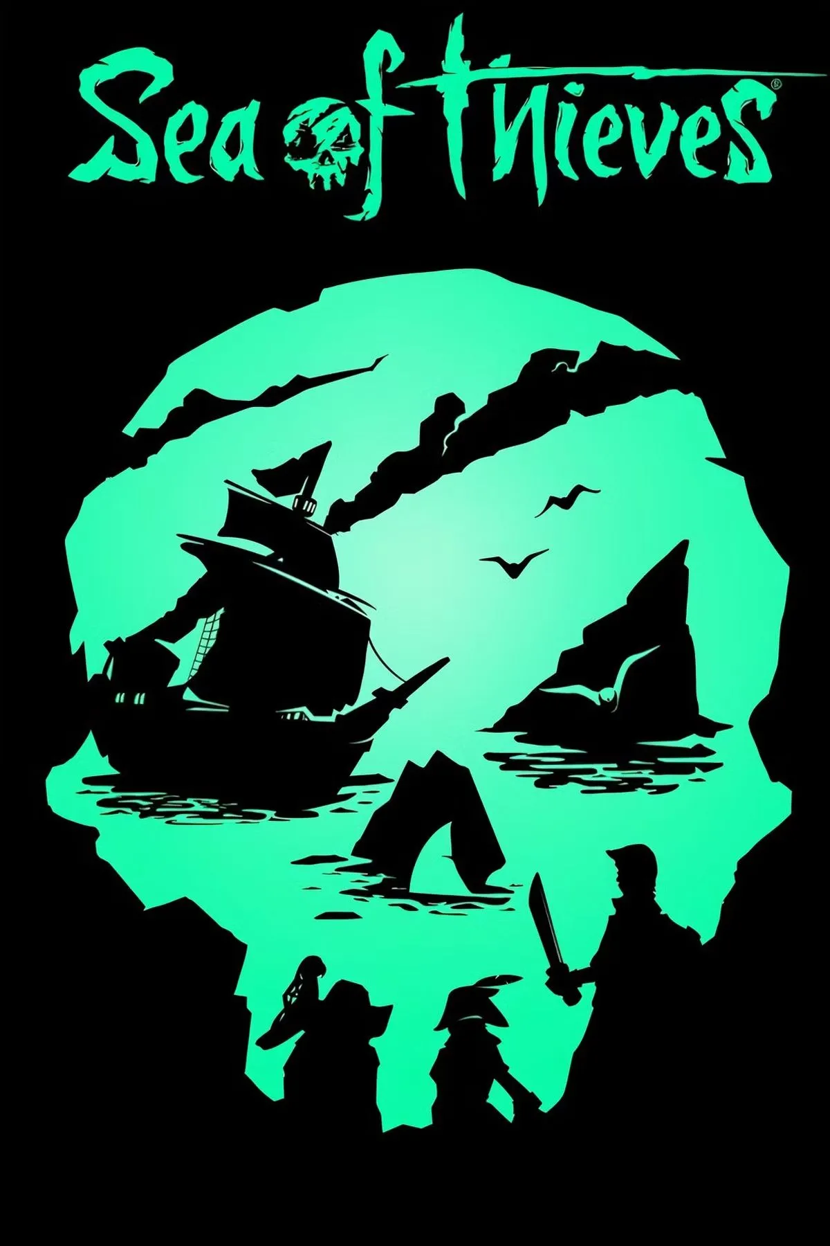 Cảnh tàu cướp biển lướt trên biển trong Sea of Thieves với bầu trời hoàng hôn.