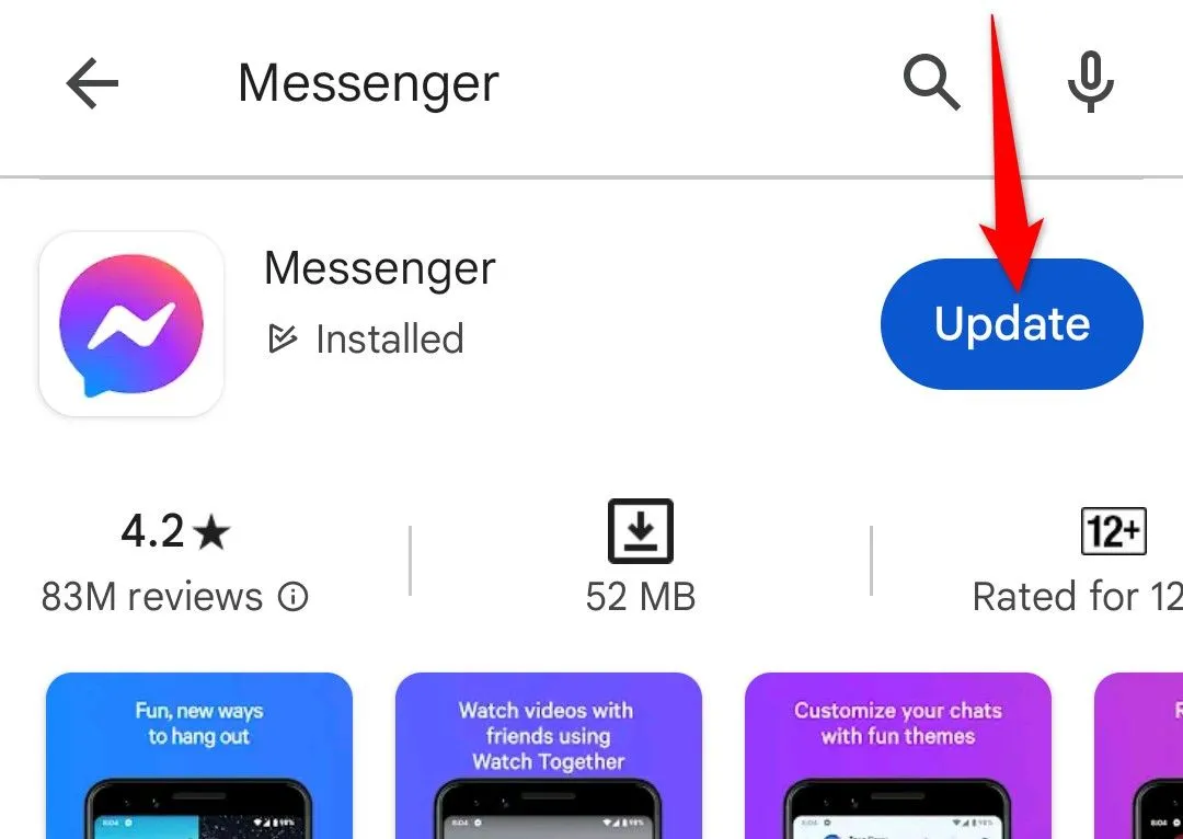 Cập nhật ứng dụng Messenger trên Android