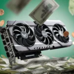 Card đồ họa đặt cạnh nhiều tiền giấy, minh họa chi phí tiết kiệm khi tự lắp PC.