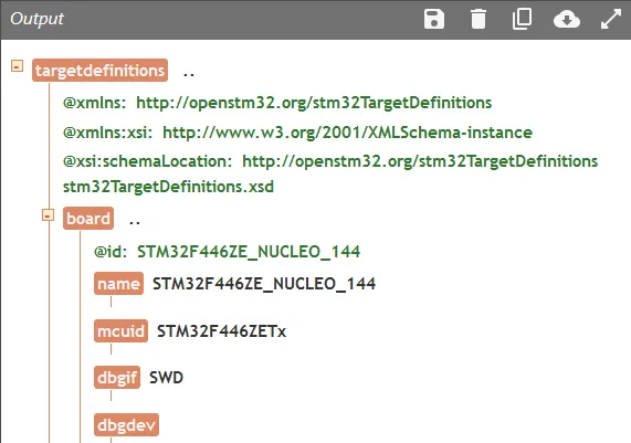 Cấu trúc file XML được hiển thị dưới dạng cây (Tree View) với các thẻ và thuộc tính được phân loại rõ ràng.