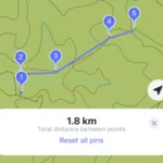 Chế độ thước đo khoảng cách trên MAPS.ME giúp ước lượng đường đi còn lại