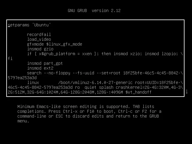 Chỉnh sửa các tham số khởi động trong GRUB của Ubuntu để khắc phục sự cố hệ thống