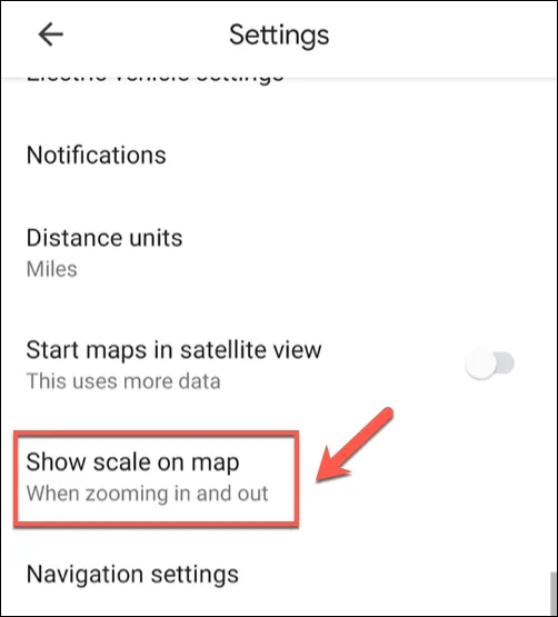 Chọn tùy chọn &quot;Hiển thị tỷ lệ trên bản đồ&quot; trong cài đặt Google Maps.
