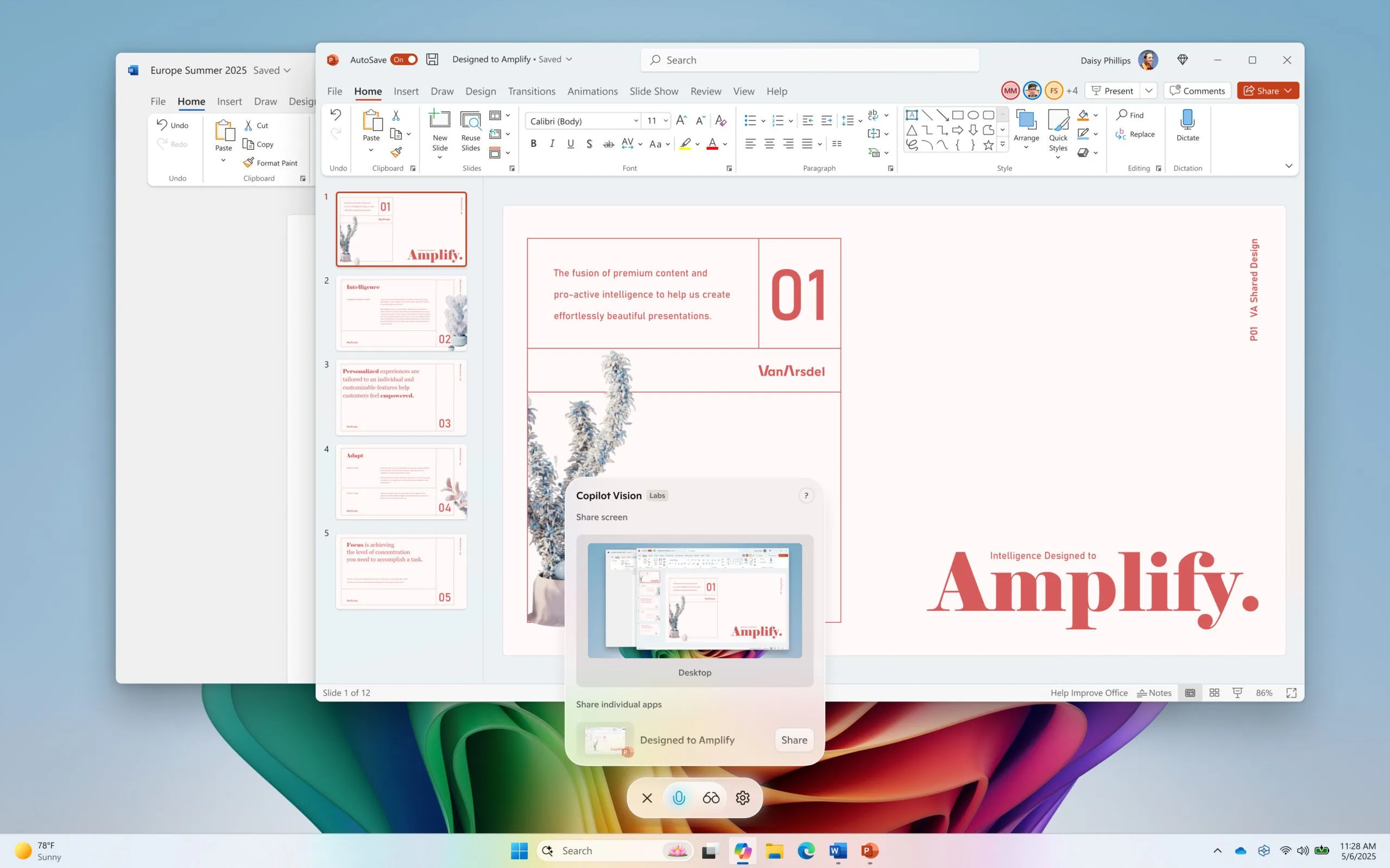Copilot Vision hỗ trợ người dùng tạo bài thuyết trình PowerPoint về trí tuệ nhân tạo trên Windows.