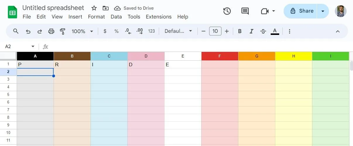 Cột màu cầu vồng khi gõ chữ &quot;PRIDE&quot; trong Google Sheets, một Easter Egg ẩn