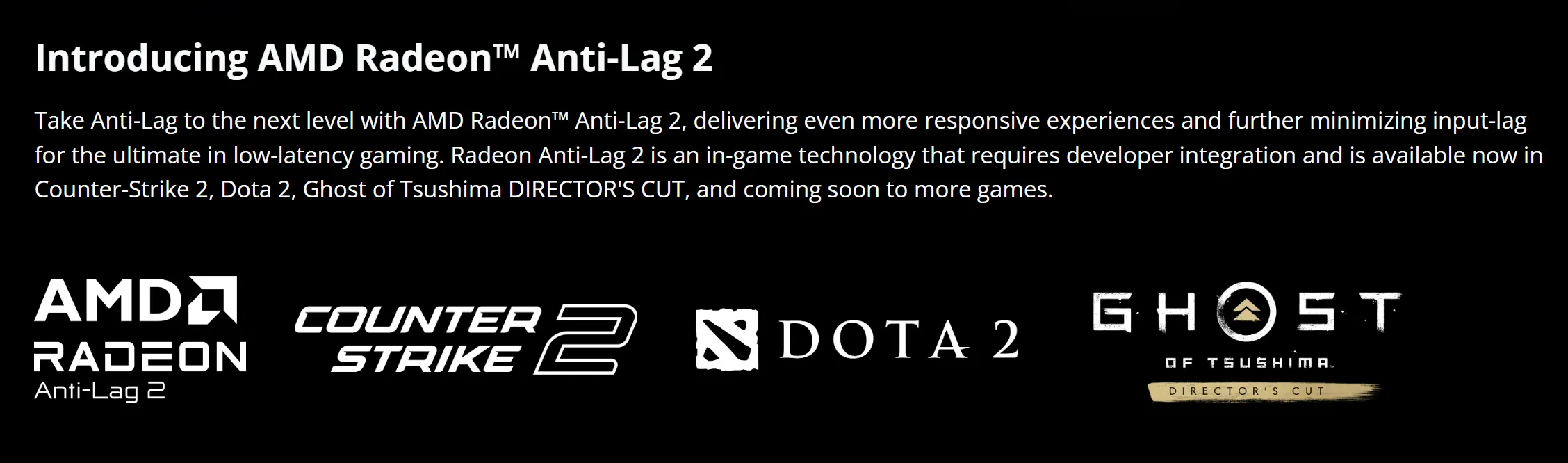 Danh sách các tựa game hiện đang hỗ trợ công nghệ giảm độ trễ AMD Radeon Anti-Lag 2, cho thấy số lượng còn rất ít.