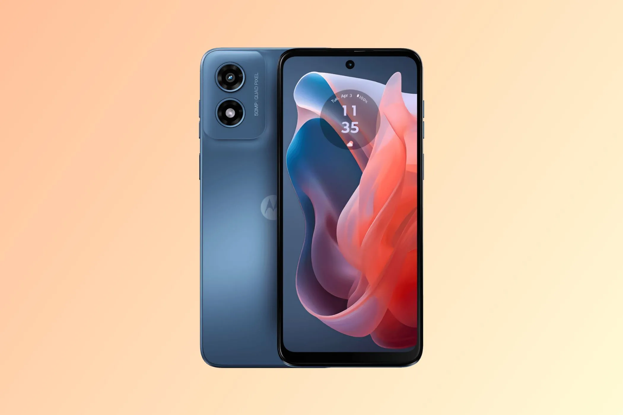 Điện thoại Motorola Moto G Play (2024) màu xanh nổi bật.