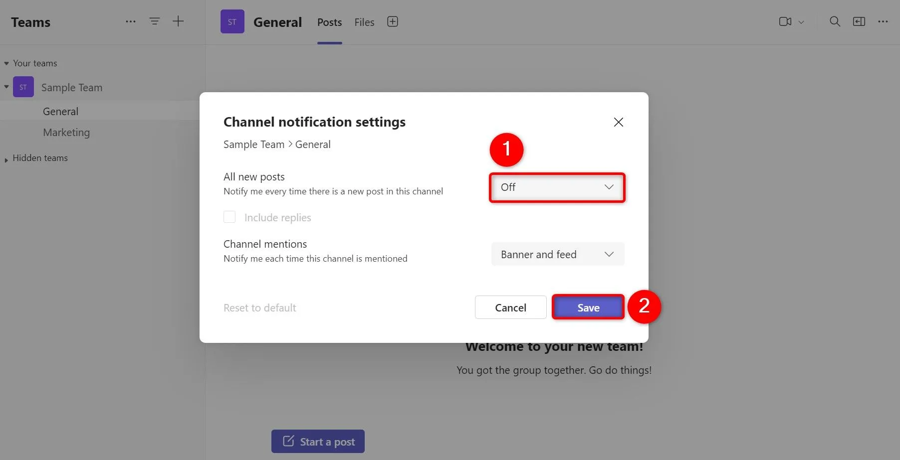 Điều chỉnh cài đặt thông báo kênh trong Microsoft Teams để tắt tiếng