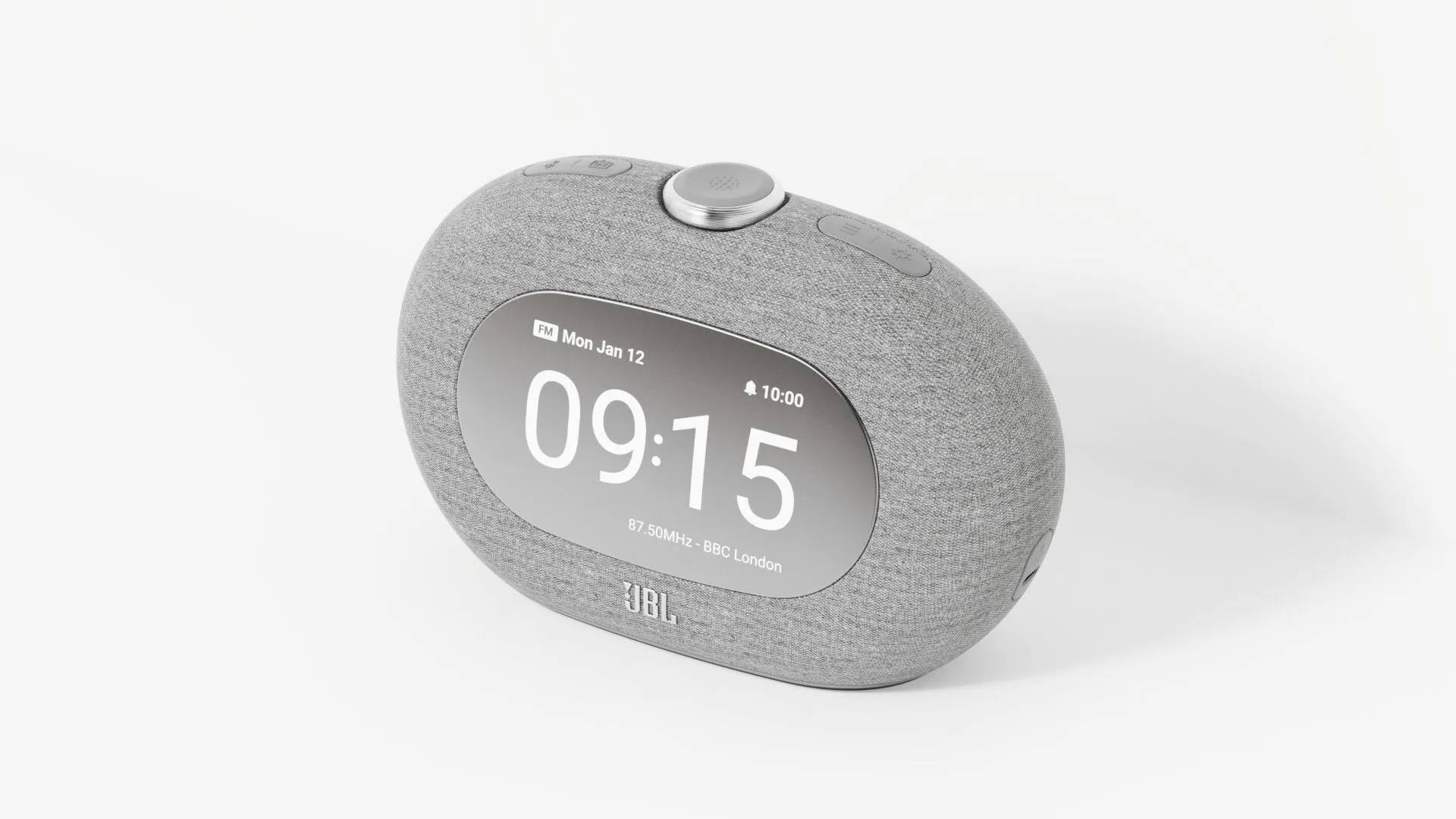 Đồng hồ thông minh JBL Horizon 3 màu xám đặt trên nền xám, hiển thị thiết kế gọn gàng và hiện đại