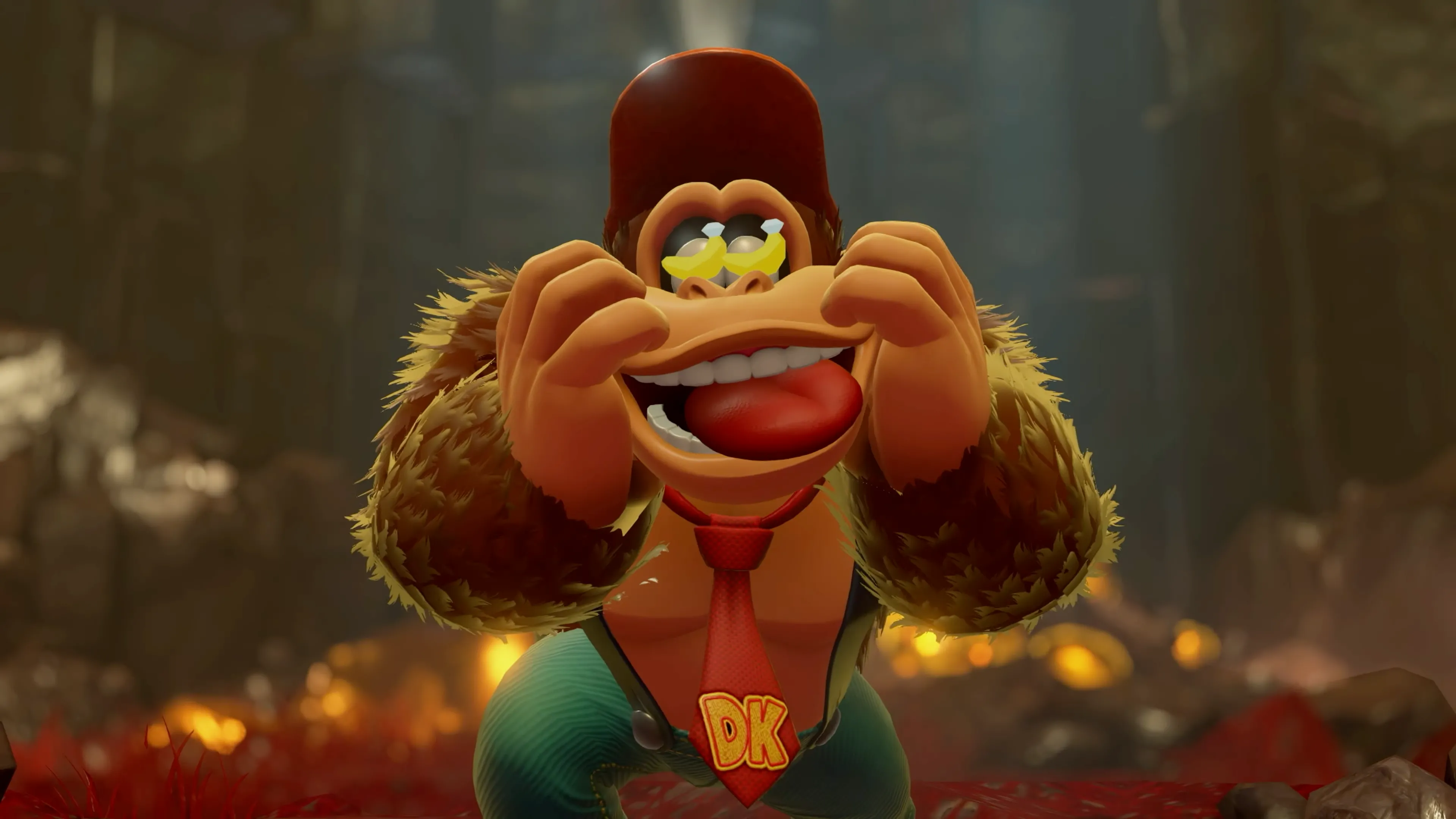 Donkey Kong với đôi mắt hình chuối trong Donkey Kong Bananza, biểu tượng cho việc chưa nhìn thấy tương lai đột phá của Switch 2.