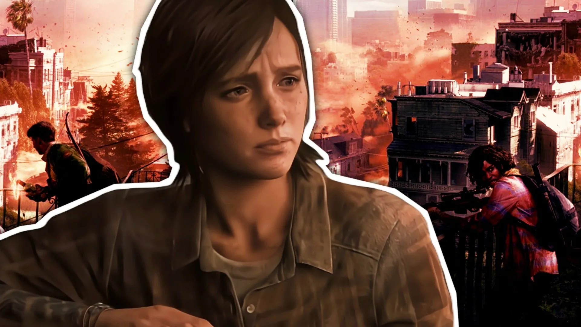Ellie từ The Last of Us đứng trước hình ảnh hai nhân vật từ The Last of Us Factions