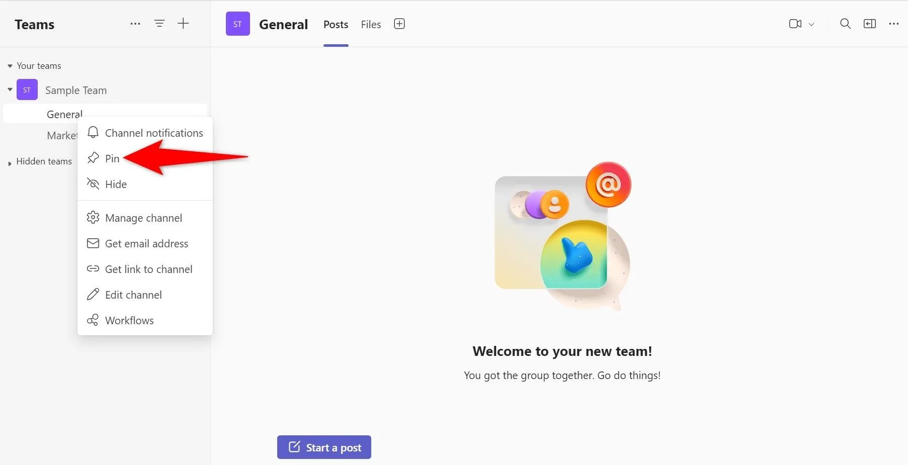 Ghim kênh hoặc cuộc trò chuyện quan trọng trong Microsoft Teams