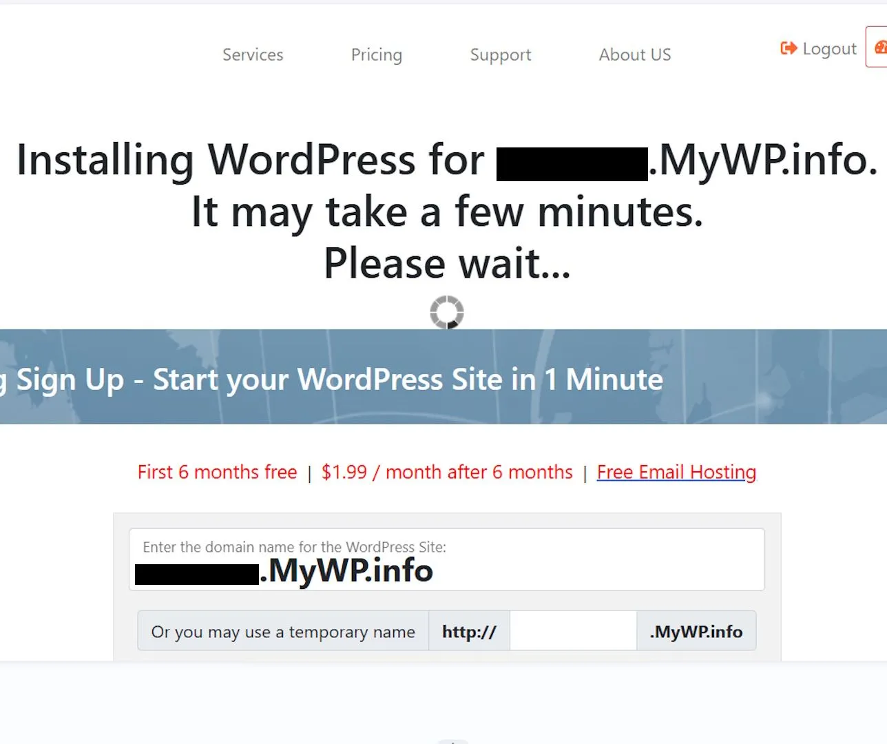 Giao diện cài đặt WordPress miễn phí trên Free Domain