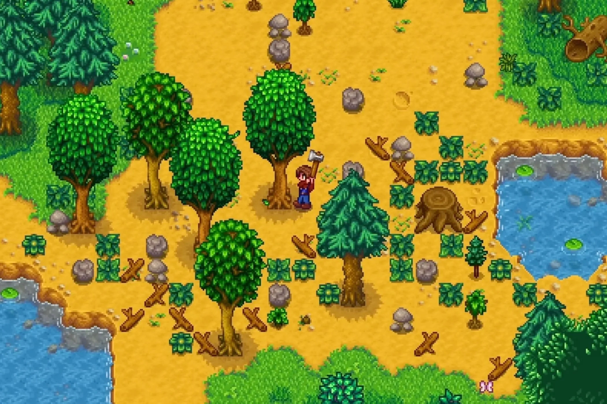 Giao diện gameplay Stardew Valley với khung cảnh nông trại và thị trấn yên bình trên macOS.