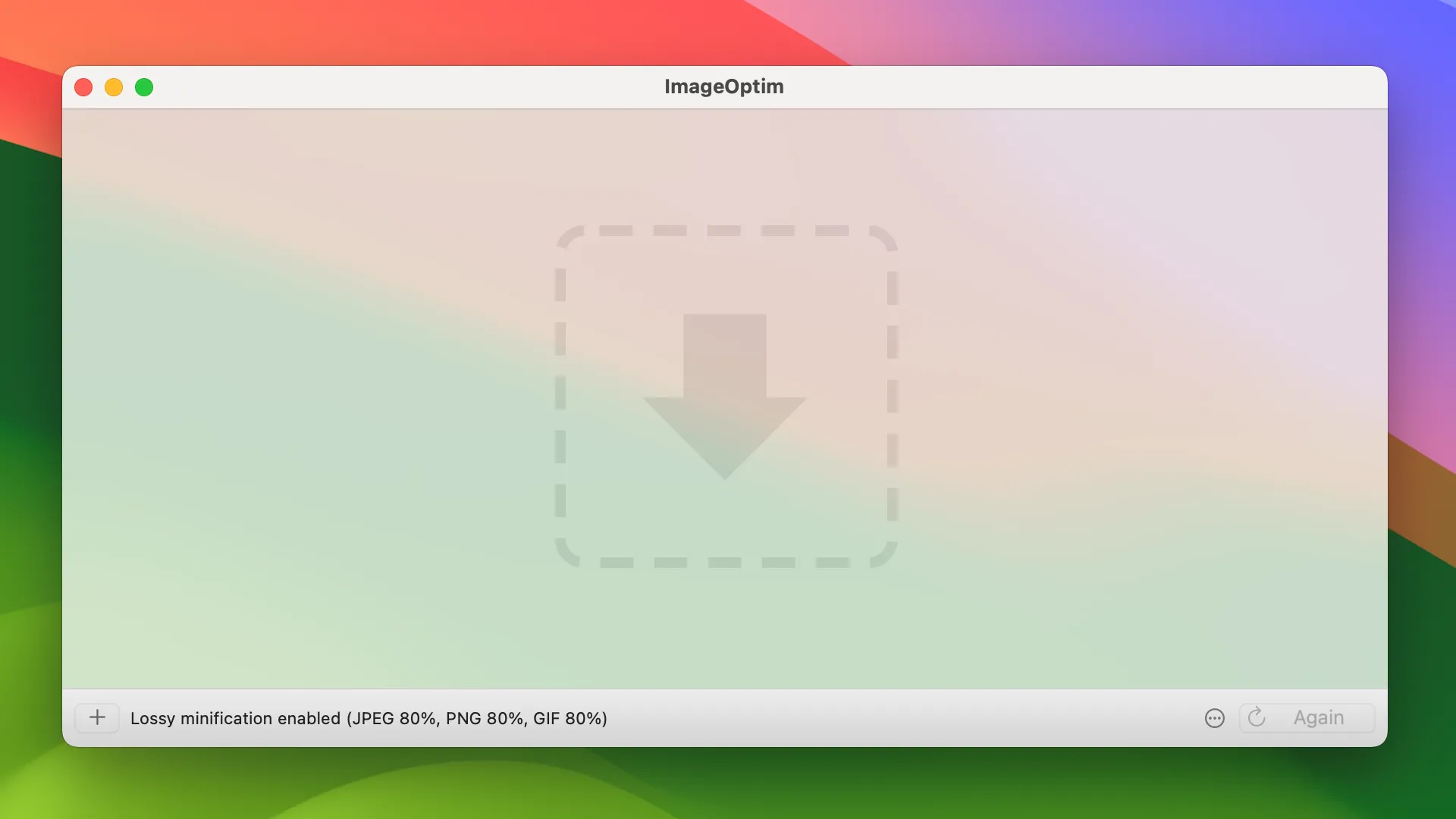 Giao diện kéo thả của ImageOptim để tối ưu hóa kích thước hình ảnh trên Mac