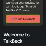 Giao diện màn hình chào mừng TalkBack trên Android khi khởi chạy lần đầu.