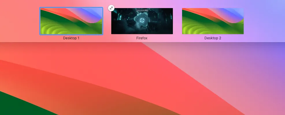 Giao diện Mission Control của macOS hiển thị video Firefox toàn màn hình là một không gian độc lập, minh họa tích hợp API toàn màn hình.