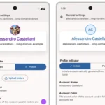 Giao diện mockup mới của ngăn kéo tài khoản trên ứng dụng Thunderbird Android, hiển thị các tùy chọn tài khoản được cải thiện và khả năng thêm ảnh đại diện.