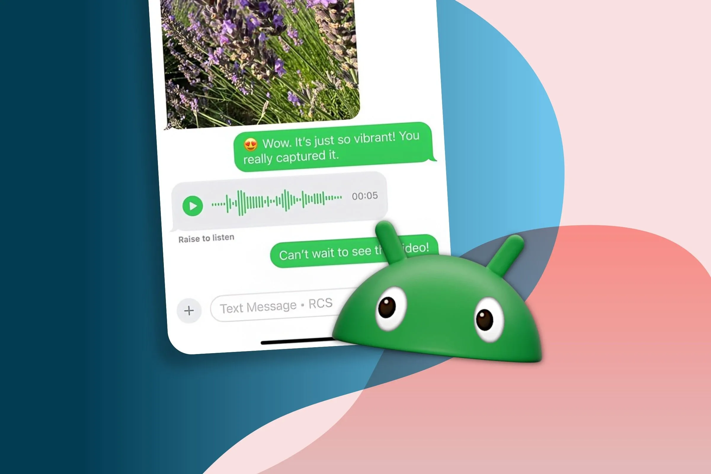 Giao diện nhắn tin RCS trên điện thoại Android, minh họa khả năng giao tiếp đa phương tiện