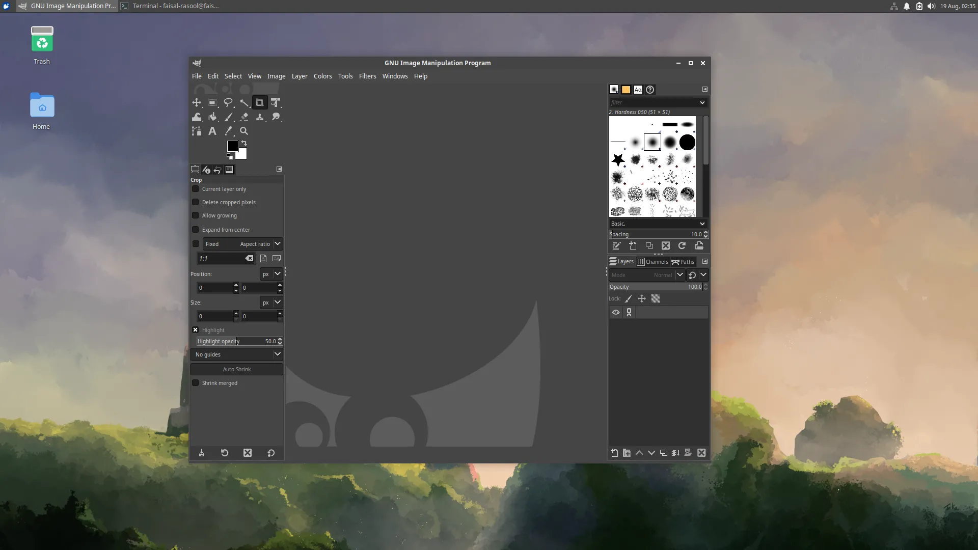 Giao diện phần mềm GIMP đang mở trên hệ điều hành Xubuntu, minh họa khả năng chỉnh sửa ảnh mạnh mẽ.