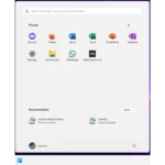 Giao diện Start Menu trên Windows 11 với các ứng dụng ghim và khu vực đề xuất