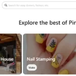 Giao diện trang Khám phá (Explore) của Pinterest hiển thị các đề xuất nội dung và thanh tìm kiếm ở trên cùng, cho phép người dùng duyệt ảnh mà không cần đăng nhập tài khoản.
