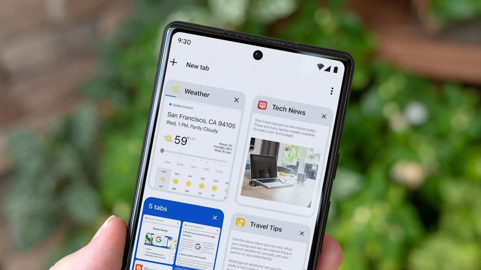 Giao diện trình duyệt Chrome trên điện thoại Android với nhiều tab đang mở, gợi ý tính năng tiện ích mở rộng mới